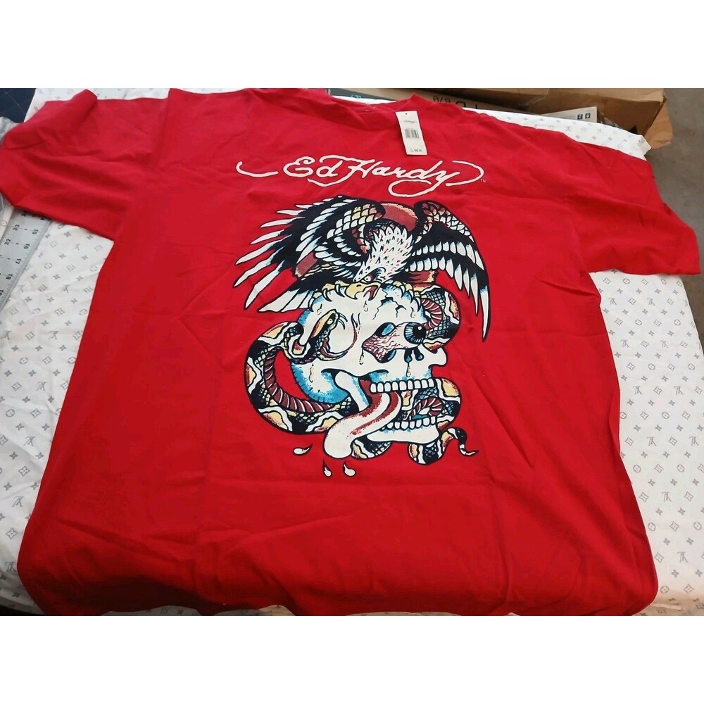Vintage Ed Hardy Christian Audigier Men's Tattoo Eagle Skull Snake Shirt Y2K 2X